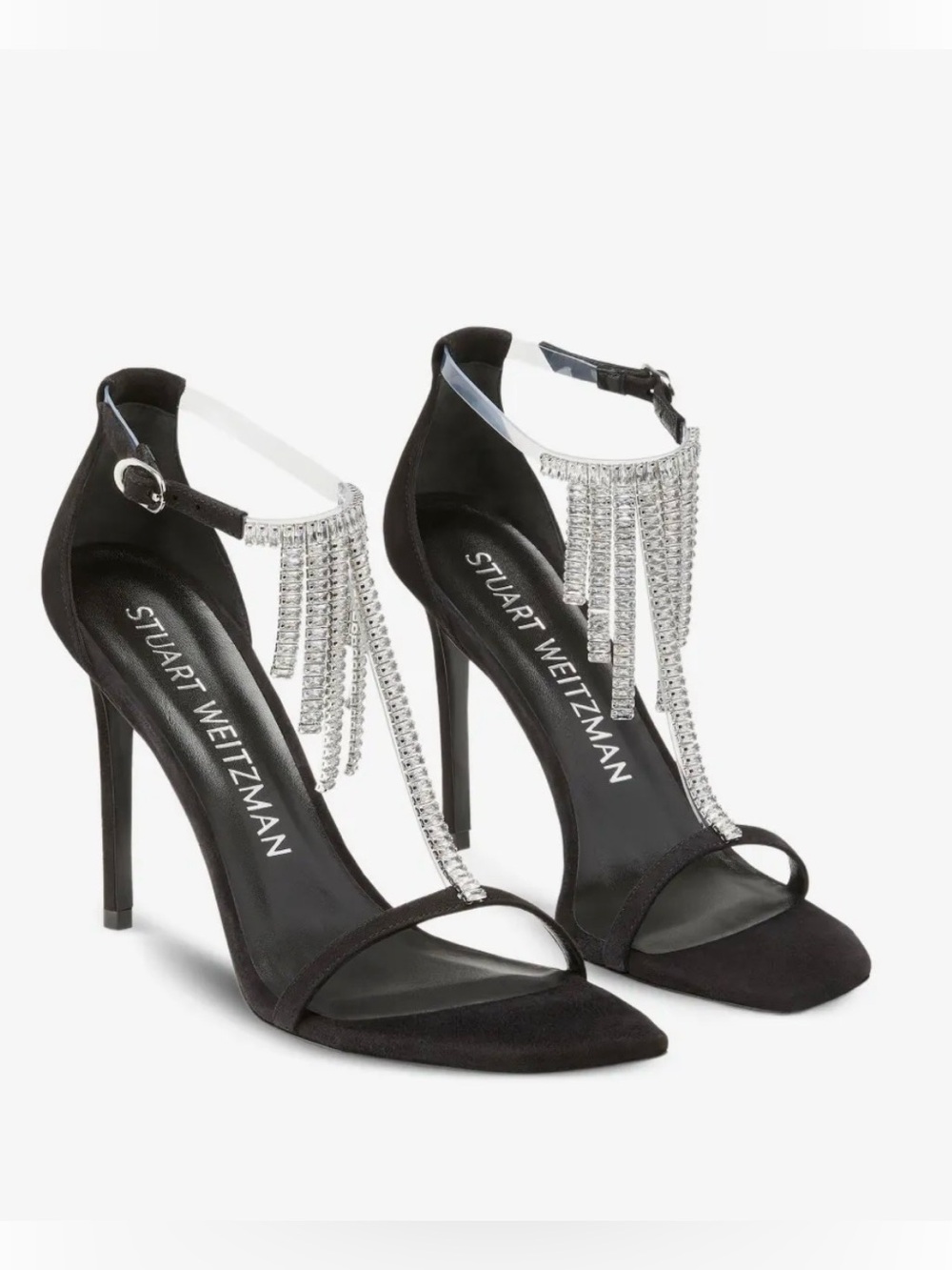 Stuart Weitzman Black Nudistcurve Superglam Suede Crystal Fringe Heels size 8